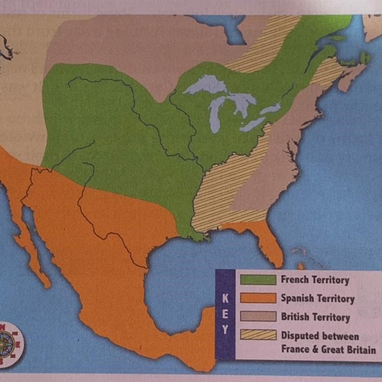 How were the locations of the land claims of the French and English in North America-example-1