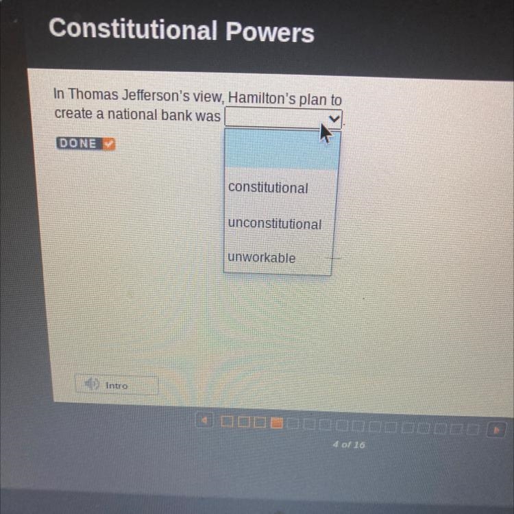 In Thomas Jefferson’s view, Hamilton’s plan to create a national bank was _____-example-1