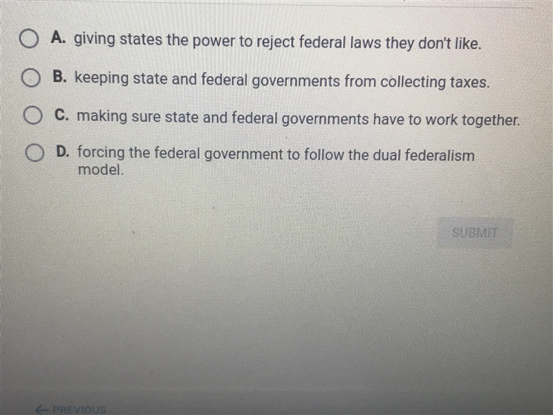 PLS HELP - Federalism limits government power by:-example-1