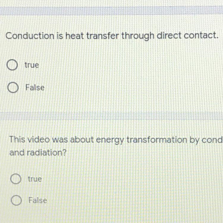 Conduction is heat transfer through direct contact. A.true B.false-example-1