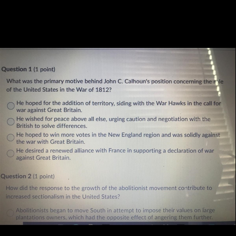 What was the primary motive behind John C. Calhoun's position concerning the role-example-1