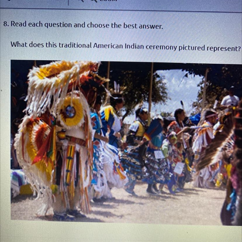 NEED ASAP!! What does this traditional American Indian ceremony pictured represent-example-1