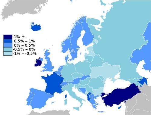 The map below shows population growth rates for countries in modern Europe. Use the-example-1