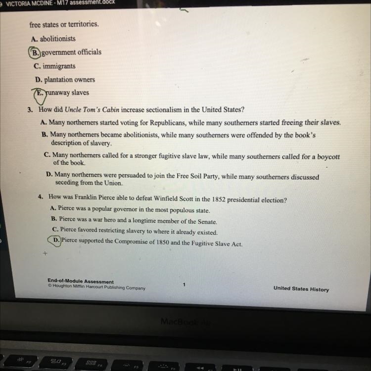 Questions 3: How did Uncle Tom's Cabin increase sectionalism in the United States-example-1