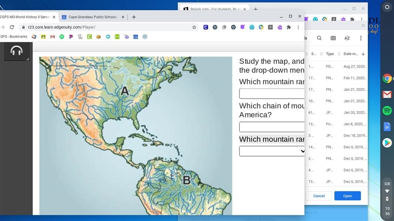 Study the map, and then answer the questions using the drop-down menus. Which mountain-example-1