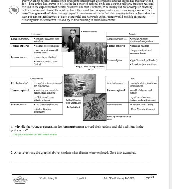 After reviewing the graphic above, explain what themes were explored. Give two examples-example-1