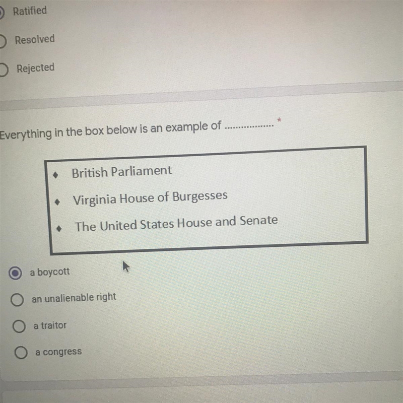 Everything in the box below is an example of: •British parliament •Virginia house-example-1