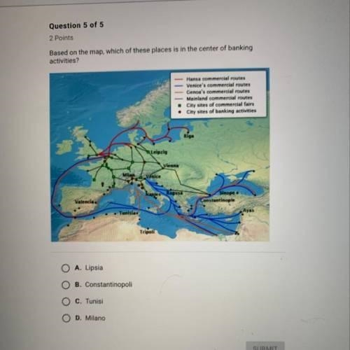 Based on the map, which of these places is in the center of banking activities?-example-1