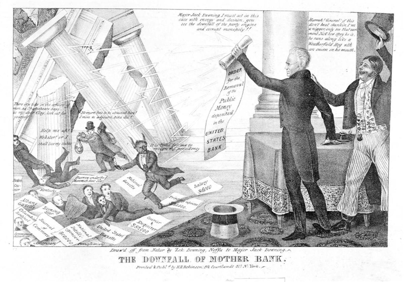 In the cartoon, Jackson is shown removing funds from the national bank. Why did he-example-1