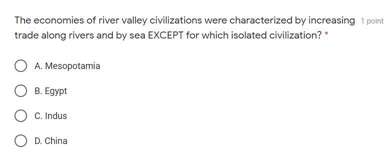 The economies of river valley civilizations were characterized by increasing trade-example-1