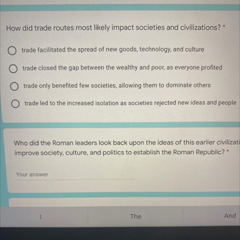 How did trade routes most likely impact societies and civilizations?-example-1