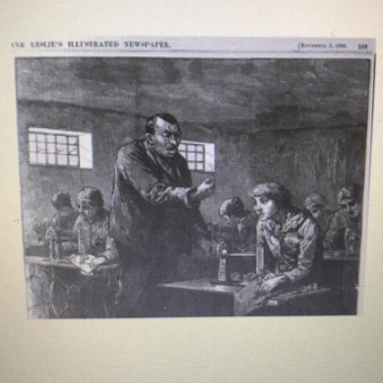 The illustration shows a sweatshop in the late 1800s. Which of the following revolutions-example-1