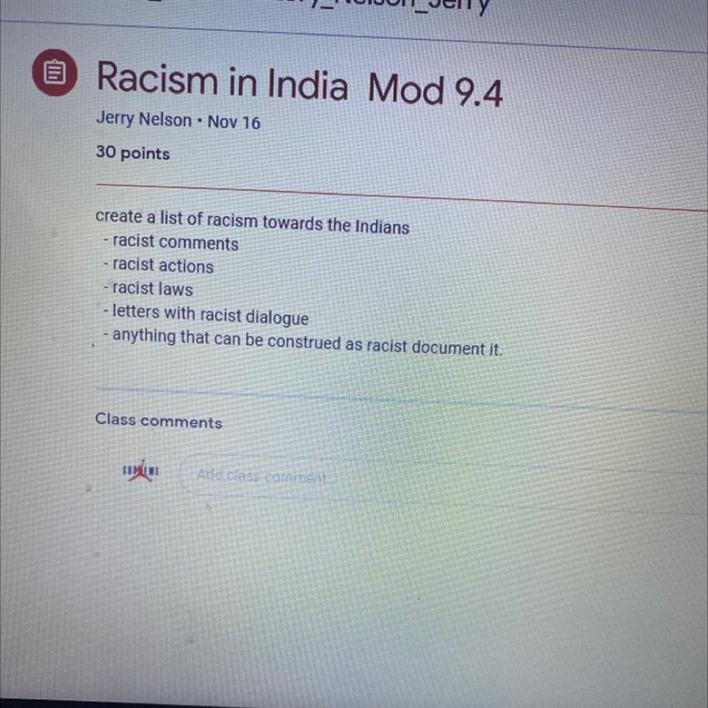 Create a list of racism towards the Indians - racist comments - racist actions - racist-example-1