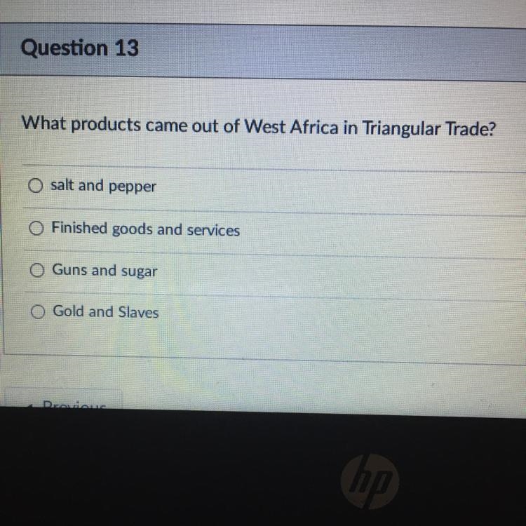 What products came out of West Africa in Triangular Trade?-example-1