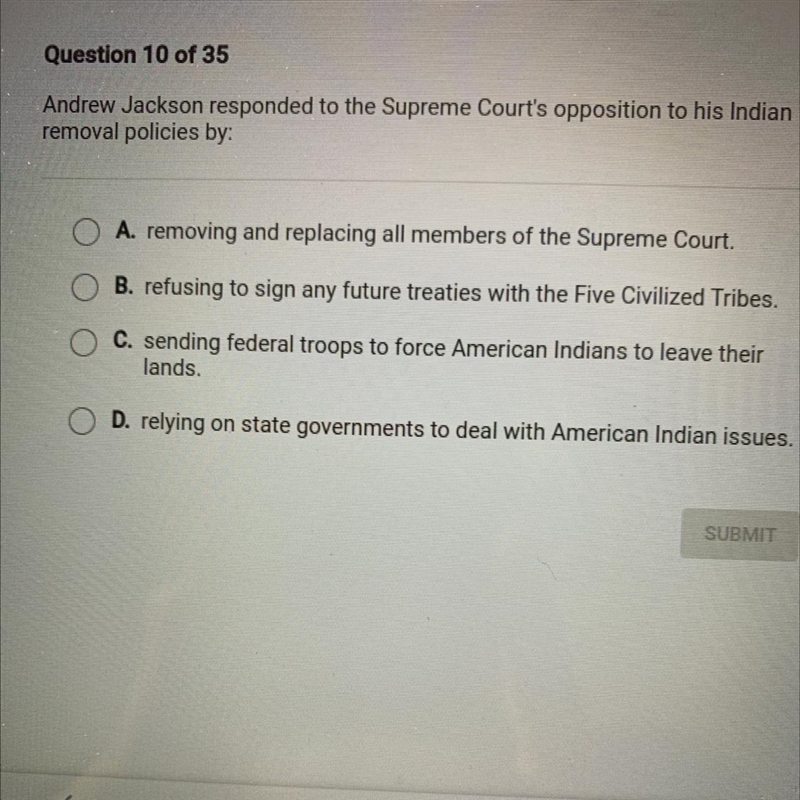 Andrew Jackson responded to the Supreme Court's opposition to his Indian removal policies-example-1