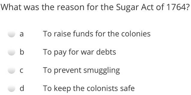 What was the reason for the Sugar Act of 1764?-example-1