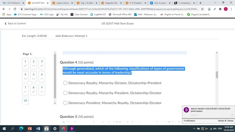 Although generalized, which of the following classifications of types of government-example-1