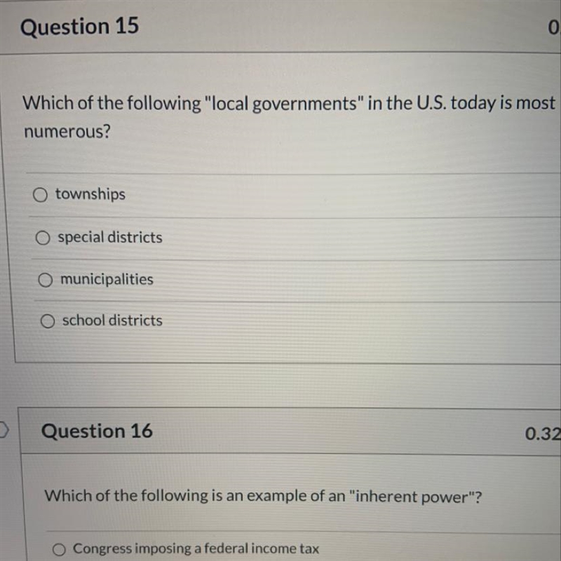 Which of the following "local governments" in the U.S. today is most numerous-example-1