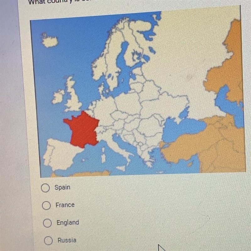 What country is colored red in the map below? 1-Spain 2-France 3-England 4-Russia-example-1