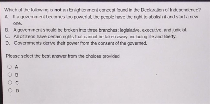 Which of the following is NOT an enlightenment concept found in the declaration of-example-1