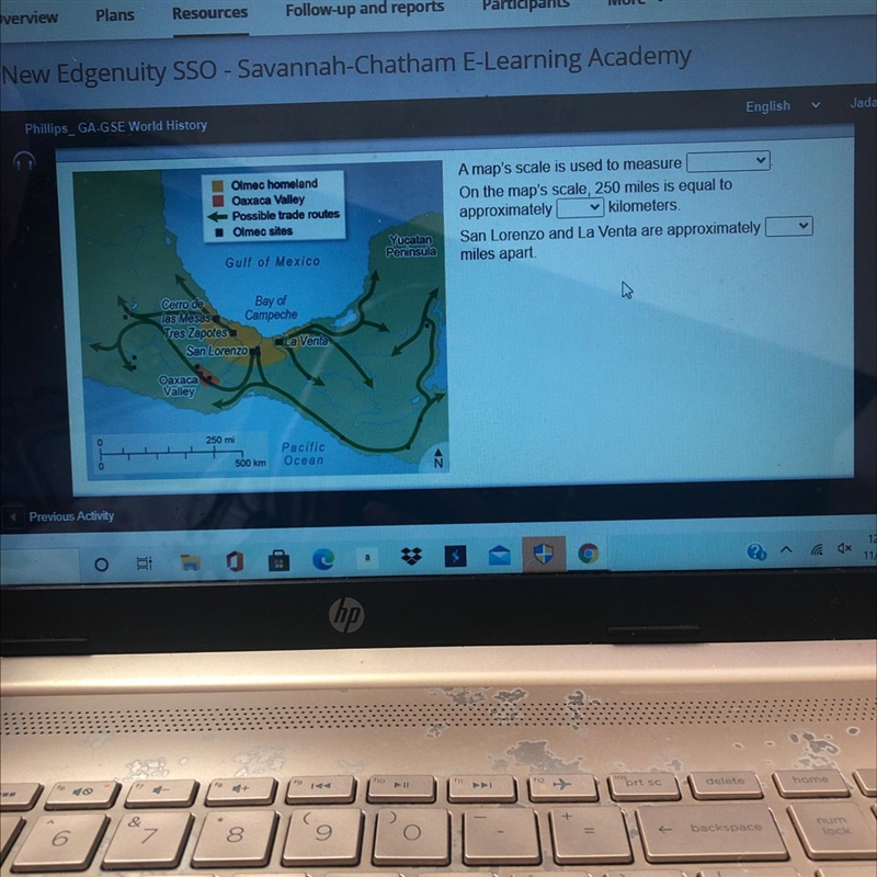 A map's scale is used to measure On the map's scale, 250 miles is equal to approximately-example-1