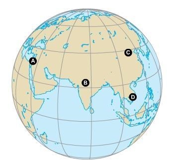 Identify the location of Canaan, or Palestine, homeland of the Hebrews. A B C D-example-1