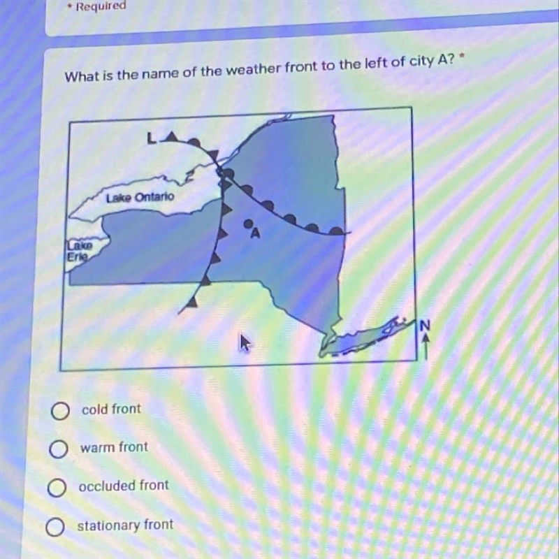 What is the name of the weather front to the left of city A-example-1