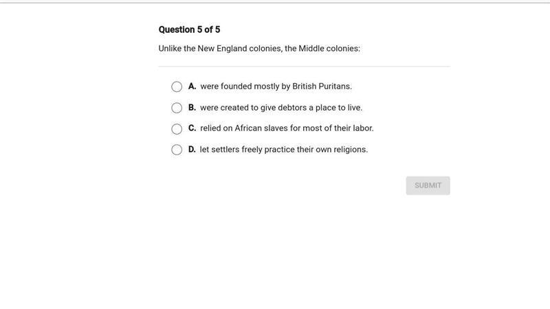 Unlike the New england colonies, the middle colonies:-example-1