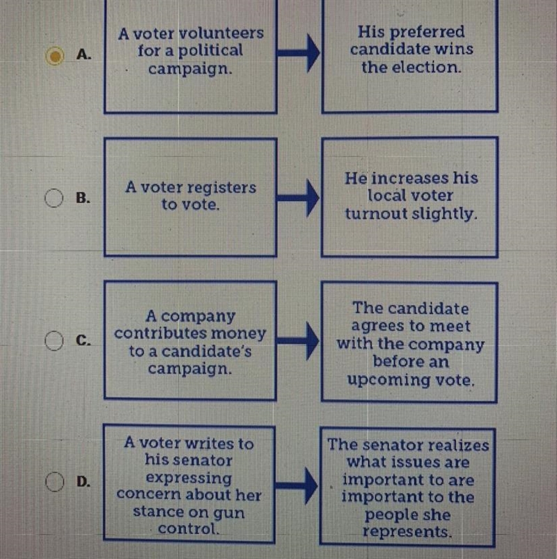 With diagram most effectively shows how a voter influences policy?-example-1