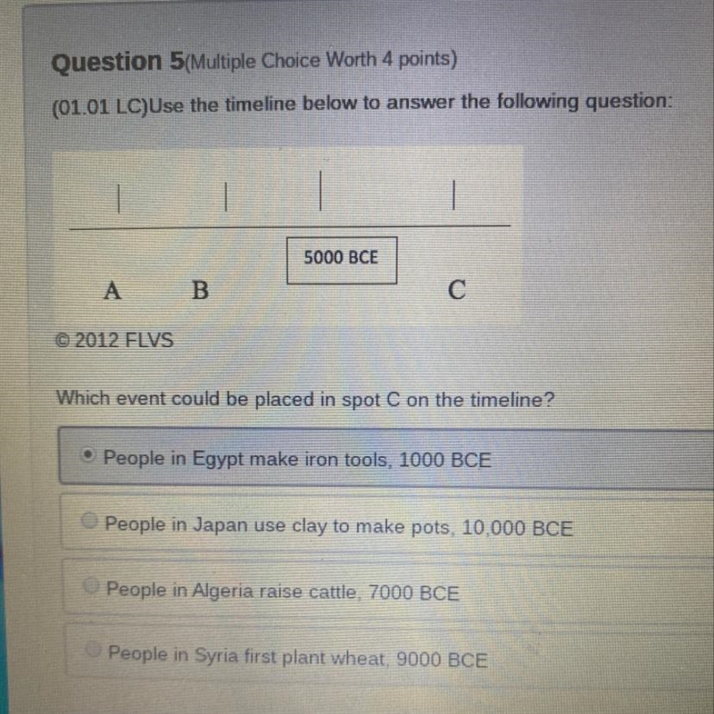 Plzzzzz help Which event could be placed in spot C on the timeline? People in Egypt-example-1