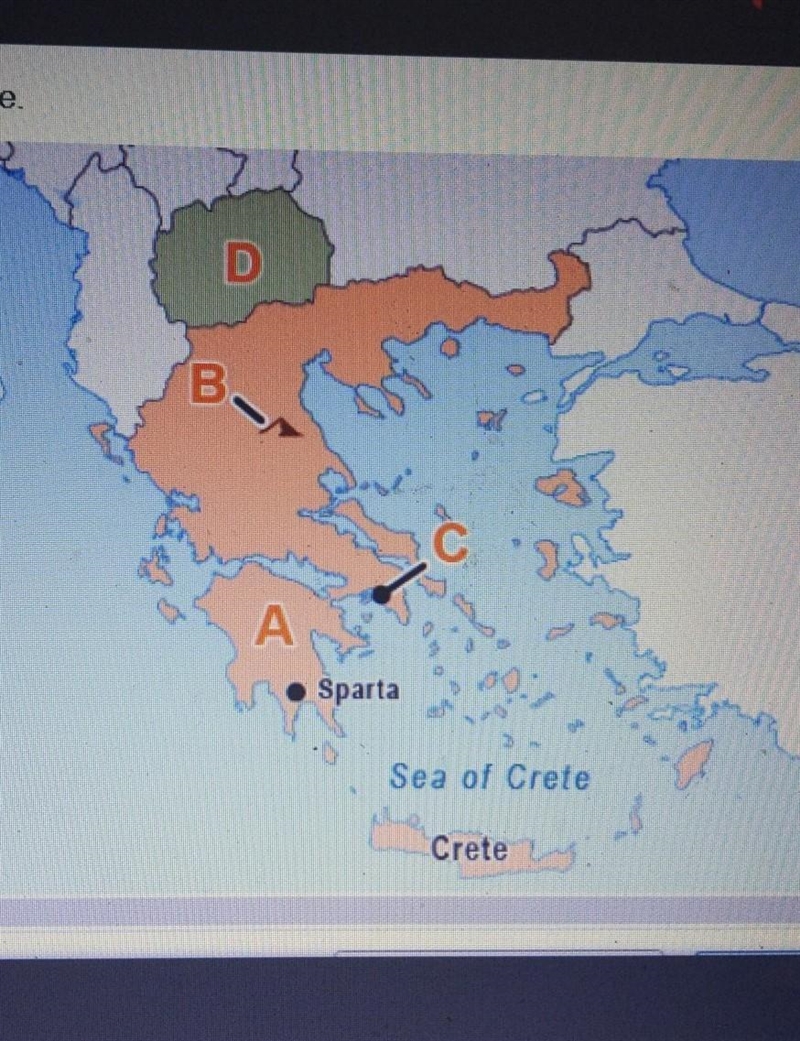 This map shows ancient greece which letter identifies mount olympus A B C D​-example-1