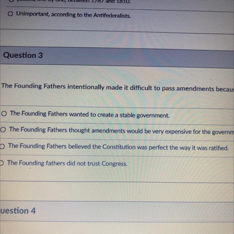 The founding fathers intentionally made it difficult to pass amendments because?-example-1