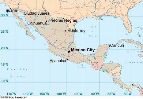 Using the map below, explain how to find the longitude and latitude of Mexico City-example-1