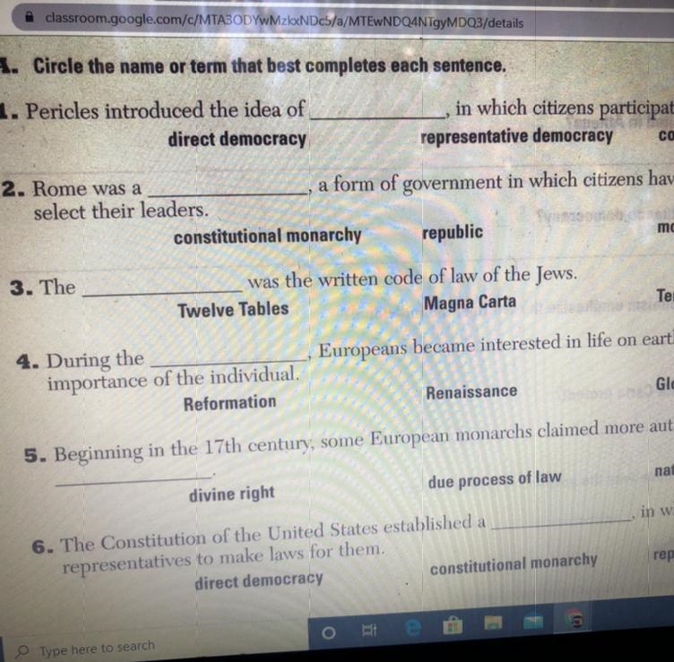 I need help pls ! A. Circle the name or term that best completes each sentence 1.Pericles-example-1