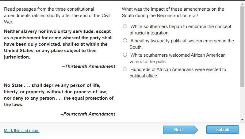 What was the impact of these amendments on the South during the Reconstruction era-example-1