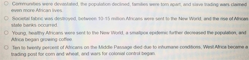 Which statement best describes the effect of Triangular Trade in Africa?-example-1