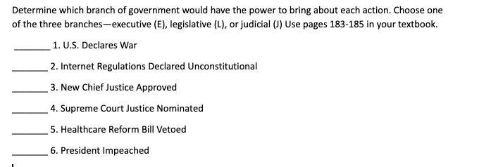 Please answer this. Determine which branch of government would have the power to bring-example-1