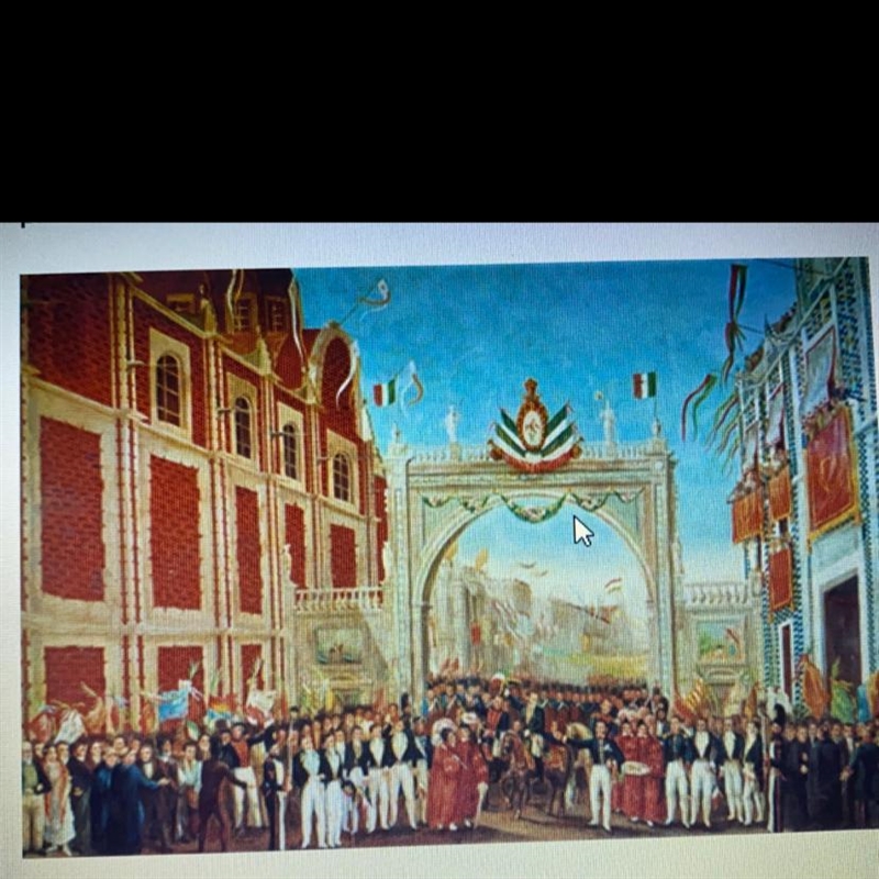 This painting shows a scene from Mexico City in 1821. What is happening in this picture-example-1