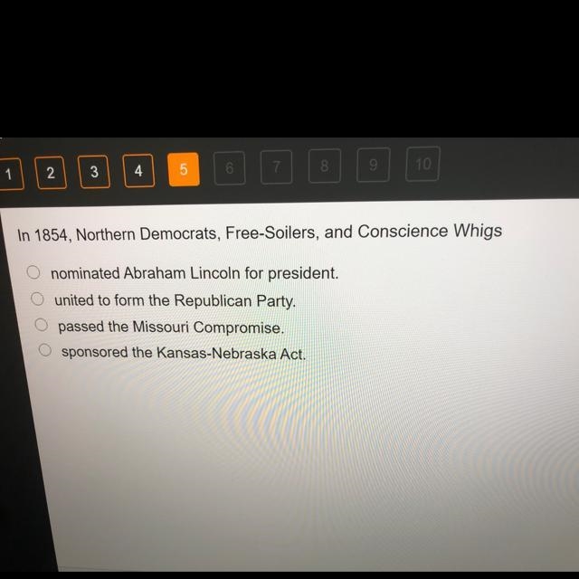 In 1854, Northern Democrats, Free-Soilers, and Conscience Whigs-example-1