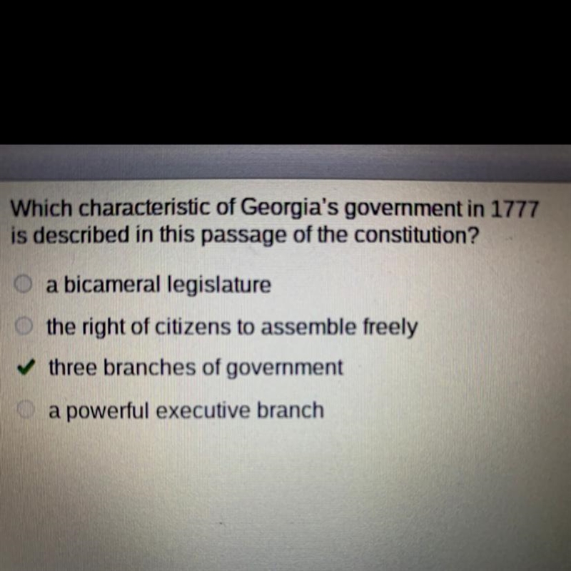 Which characteristic of Georgia's government in 1777 is described in this passage-example-1