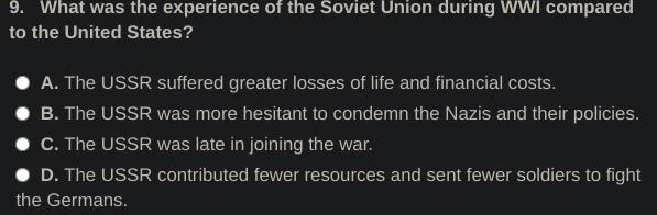 What was the experience of the Soviet Union during WW1 compared to the United States-example-1