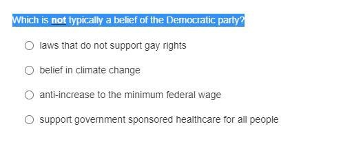 Which is not typically a belief of the Democratic party?-example-1