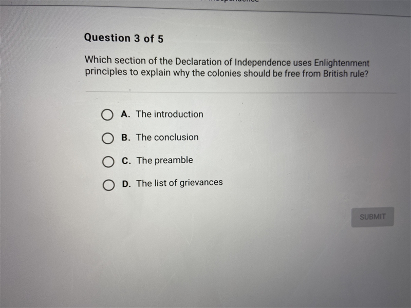 Which section of the declaration of independence uses enlightenment principles to-example-1