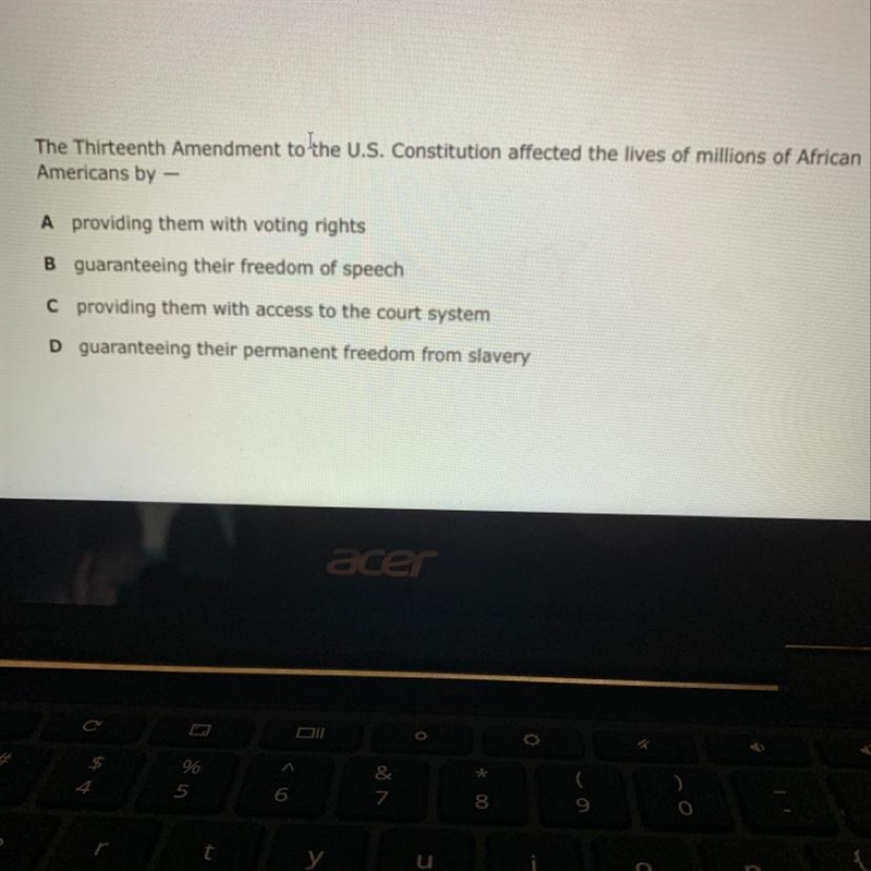 The thirteen amendment to the U.S Constitution affected the lives of millions of African-example-1