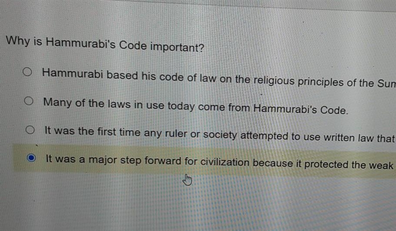 Why is hammurabis code important I need an answer that is in the picture ​-example-1