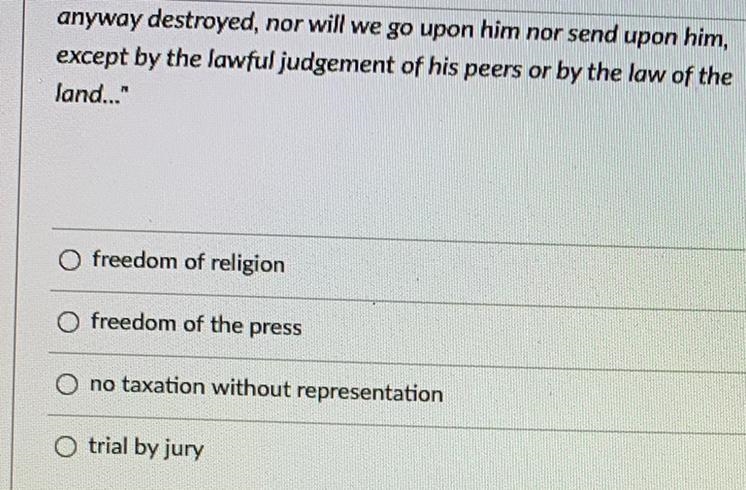 What right is described in the following excerpt from the Magna Carta? "No freeman-example-1