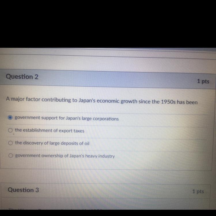 A major factor contributing to Japan’s economic growth since the 1950’s had been ??? Please-example-1