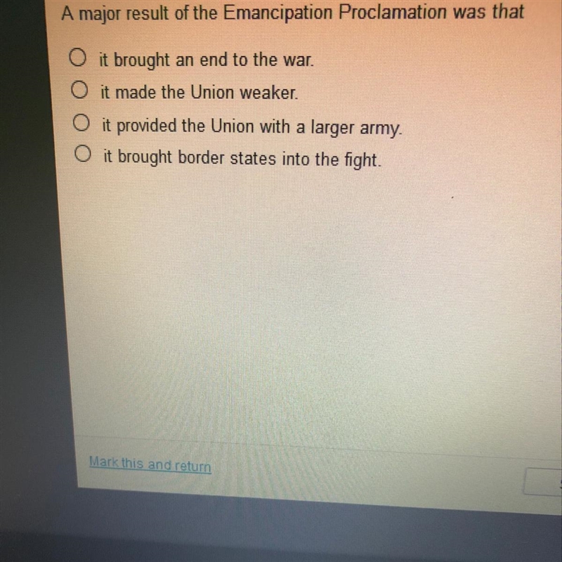 A major result of the Emancipation Proclamation was that?-example-1