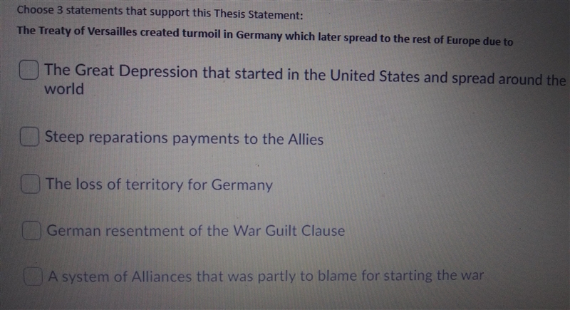 The treaty of Versailles created turmoil in Germany which later spread to the rest-example-1