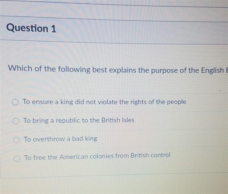 Which of the following best explains the purpose of the English Bill of Rights: To-example-1